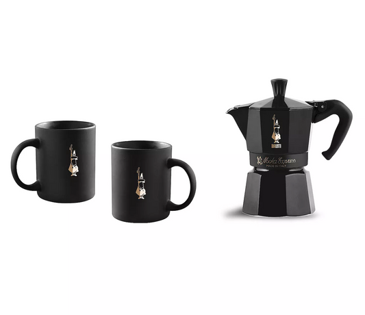 BIALETTI MOKA EXPRESS 6 CUP + 2 MUGS BLACK