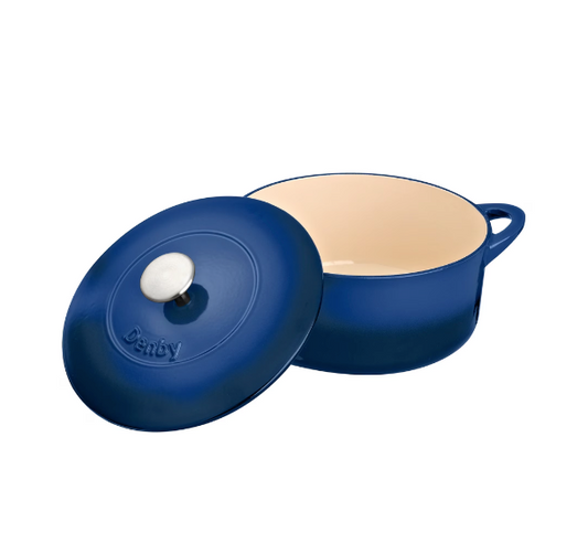 DENBY COBALT 24CM ROUND CAST IRON CASSEROLE