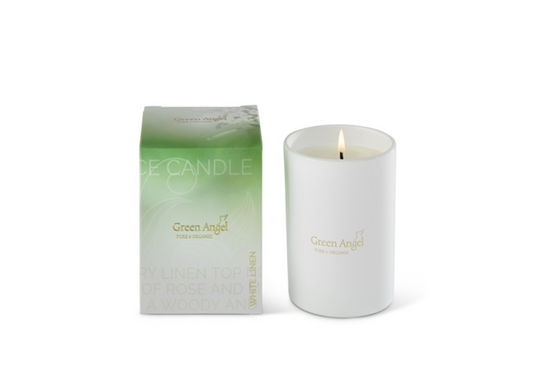 Green Angel Candle White Linen (Soy Wax)