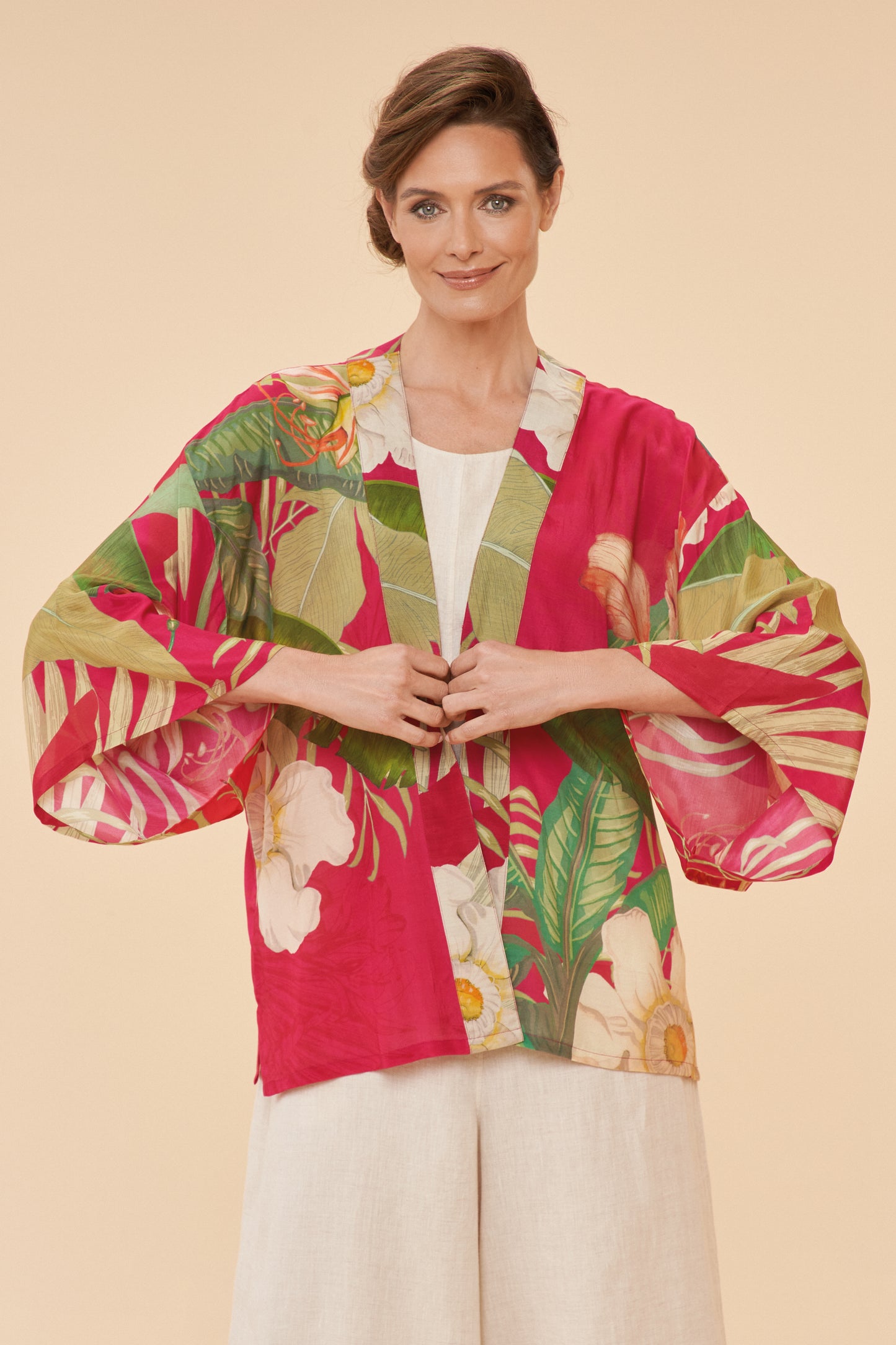 Delicate Tropical Kimono Jacket - Dark Rose