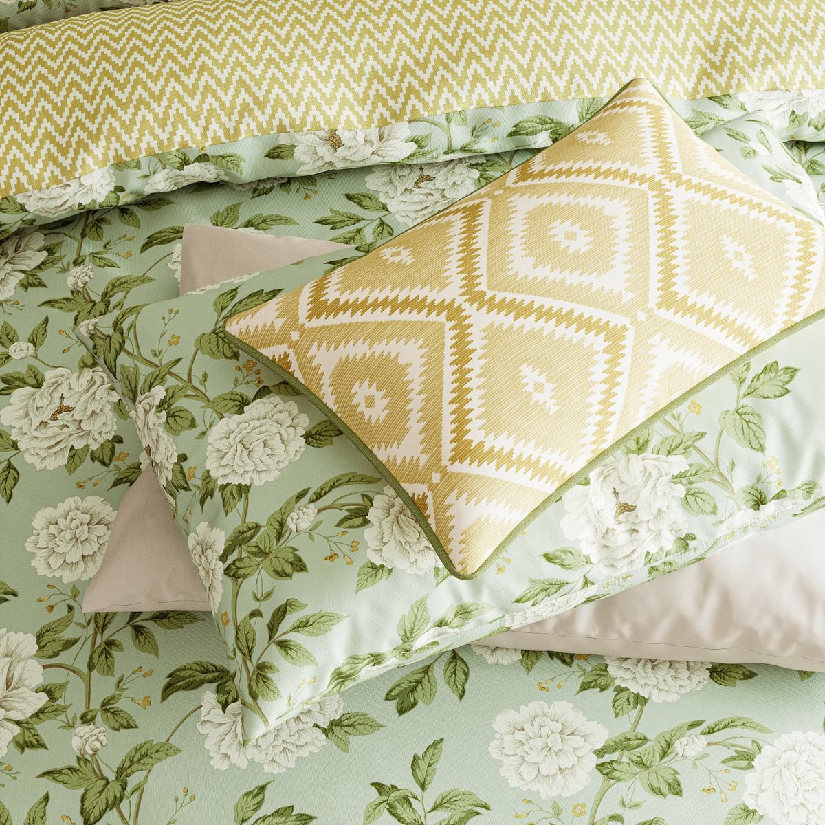 Summer Peony  Cover Set Light Green